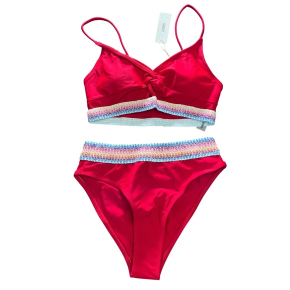SEAMOLY Other - SEAMOLY Red Boho Rainbow Trim Bikini‎ Set High Waisted XS Beach Pool Gym Cruise